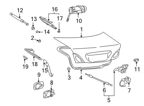 2004 Lexus LS430 Trunk Luggage Door Closer Assembly Diagram for 64650-50020