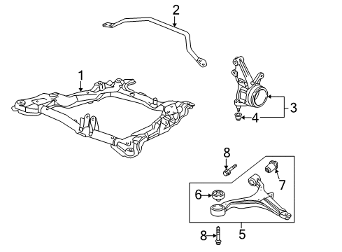 2005 Honda CR-V Front Suspension Components, Lower Control Arm, Stabilizer Bar Bar, FR. Strut Diagram for 74180-S9A-A01