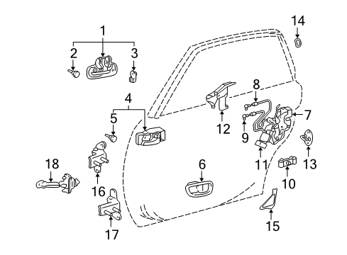 2000 Toyota Avalon Rear Door Handle, Outside Diagram for 69240-AC020-E0