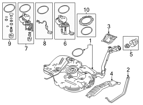 2017 Honda Civic Fuel System Components Set, Fuel Tank Complete Diagram for 17044-TBA-A05