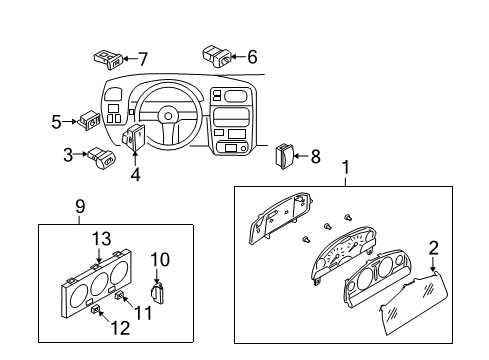 2003 Nissan Xterra A/C & Heater Control Units Instrument Panel Dash Gauge Cluster Diagram for 24810-7Z916