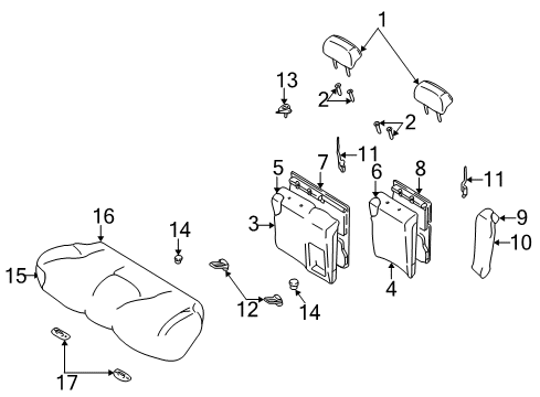 2001 Hyundai Elantra Rear Seat Components Guide-Rear Seat Back WEBBING, R Diagram for 89410-38000-OH