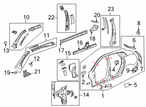 2010 Cadillac SRX Center Pillar, Hinge Pillar, Rocker, Uniside Uniside Panel Insulator Diagram for 20757446