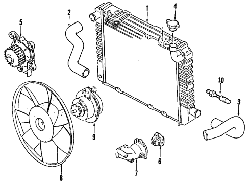 1988 Chevrolet Spectrum Cooling System, Radiator, Water Pump, Cooling Fan Pump Asm, Water Diagram for 94109591