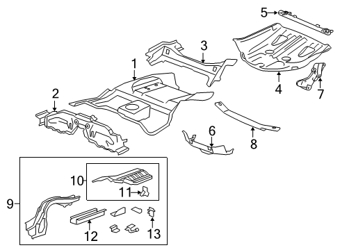 2012 Honda Crosstour Rear Body - Floor & Rails Panel Set, RR. Floor Diagram for 04655-TL0-G00ZZ