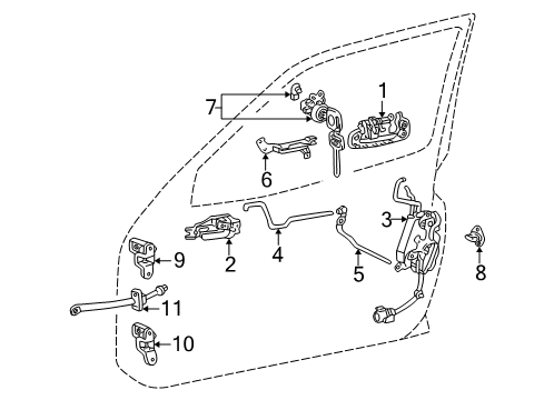 2000 Toyota RAV4 Door & Components Front Door Outside Handle Assembly Left Diagram for 69220-42080-A2