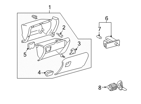 2008 Lexus RX400h Glove Box Lamp Assy, Glove Box Diagram for 81260-48270