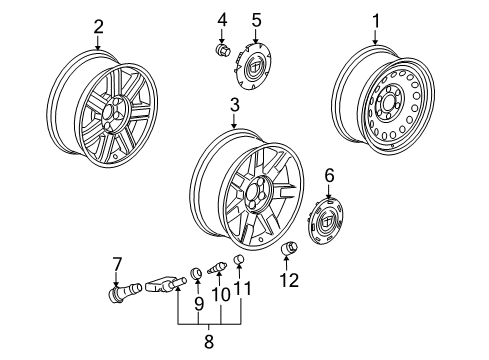 2007 Cadillac Escalade Wheels Hub Cap Diagram for 9597950