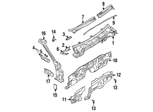 1996 Infiniti J30 Cowl Dash-Lower Diagram for 67300-10Y30