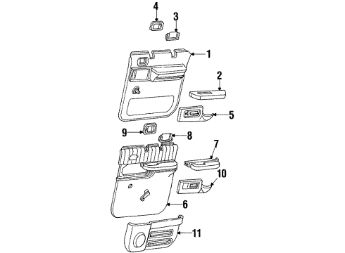 1994 Chevrolet K1500 Suburban Rear Side Door, Interior Trim Armrest Asm-Rear Side Door /RH/ **Light Grey** *Light Gray Diagram for 15627856