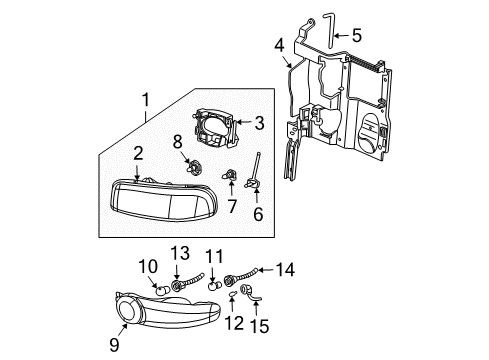 2003 GMC Yukon XL 1500 Headlamp Components, Park & Side Marker Lamps Support Diagram for 15798920