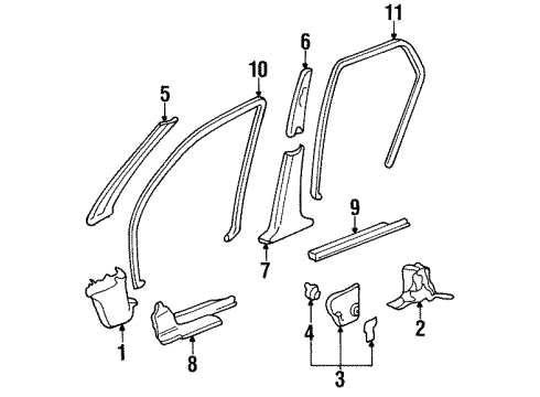 1997 Honda Accord Interior Trim - Pillars, Rocker & Floor Garnish Assy., R. FR. Pillar *NH220L* (CLEAR GRAY) Diagram for 84101-SV4-A00ZB