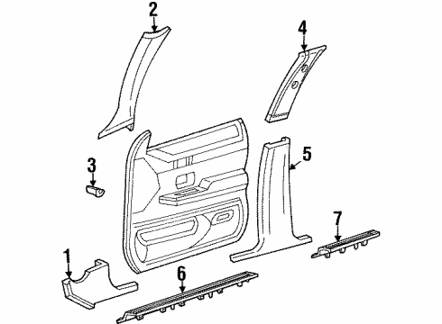 2000 Ford Crown Victoria Interior Trim - Pillars, Rocker & Floor Weatherstrip Pillar Trim Diagram for F8AZ5403598BAB