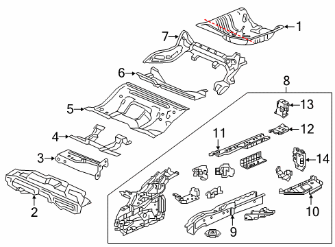 2020 Honda Civic Rear Body - Floor & Rails Stiff B R, RR Floor Diagram for 65615-TBG-A00ZZ