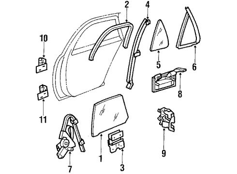 1993 Chevrolet Corsica Rear Door - Glass & Hardware Channel Asm-Rear Side Door Window *Black Diagram for 22593262