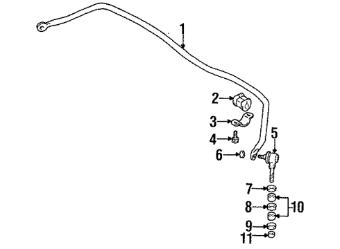 1995 Geo Metro Stabilizer Bar & Components - Rear Retainer, Front Stabilizer Shaft Insulator Diagram for 96057649