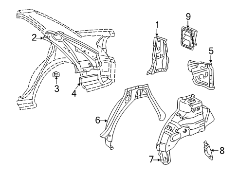 2000 Toyota Camry Inner Structure - Quarter Panel Outer Wheelhouse Diagram for 61631-AA900