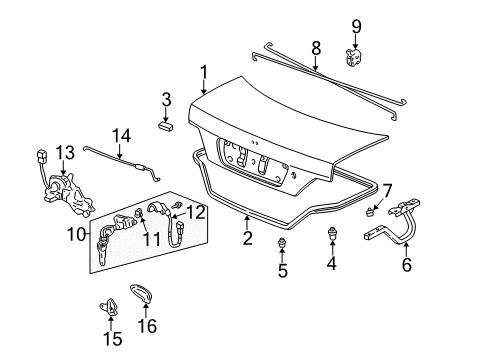 1996 Acura RL Trunk Lock, Trunk Diagram for 74859-SZ3-A01