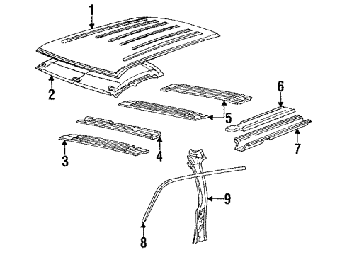 1993 GMC C2500 Suburban Roof & Components Drip Weatherstrip Diagram for 15050581