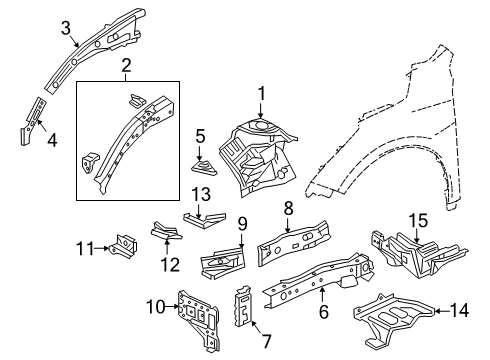 2022 Acura RDX Structural Components & Rails Extension Set Right, Front Side Diagram for 60824-TJB-305ZZ