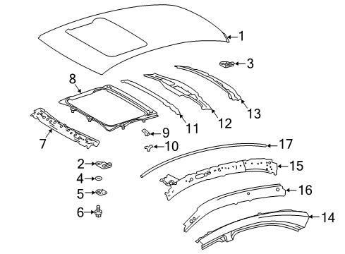 2014 Lexus IS250 Roof & Components, Exterior Trim Support, Roof Panel Diagram for 63118-53030