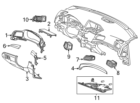 2015 Acura ILX Cluster & Switches, Instrument Panel Outlet Assembly, Passenger Inside (Premium Black) Diagram for 77630-TX6-A01ZA