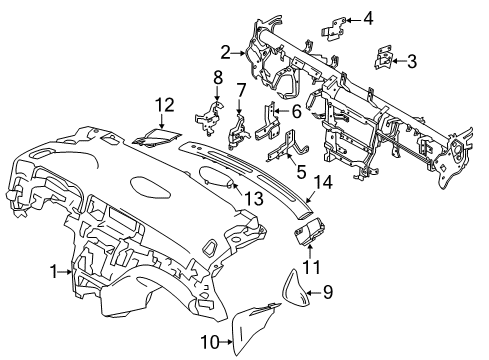 2015 Nissan Quest Cluster & Switches, Instrument Panel Cover Assembly Instrument Lower, LH Diagram for 68921-1JA0A
