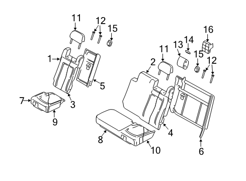 2005 Lincoln Navigator Rear Seat Components Seat Cushion Pad Diagram for 2L1Z-7863840-AB