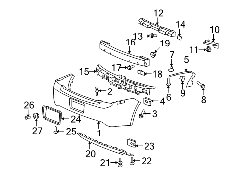 2008 Chevrolet Malibu Rear Bumper Bumper Cover Nut Diagram for 11588331