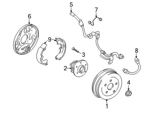 2003 Toyota Matrix Brake Components Backing Plate Diagram for 47044-63010