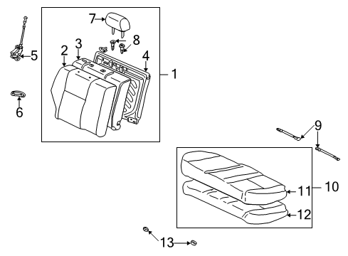 2004 Toyota Corolla Rear Seat Components Cushion Cover Diagram for 71075-02490-B0