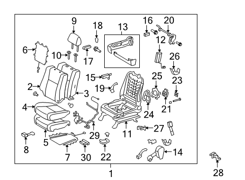 2008 Toyota Sequoia Passenger Seat Components Cushion Shield Diagram for 71805-0C020-B0