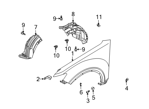 2003 Infiniti FX35 Fender & Components Protector-Front Fender, R Diagram for 63842-CG020