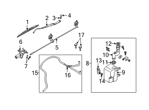 2002 Kia Sedona Wiper & Washer Components Clip-Washer Pipe Diagram for MD06167505