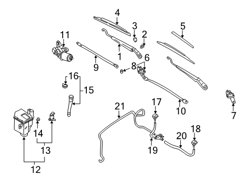 1998 Nissan Altima Wiper & Washer Components Windshield Wiper Arm Assembly Diagram for 28881-9E000