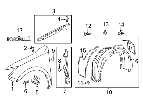 2012 Toyota Camry Fender & Components, Exterior Trim Front Bracket Diagram for 53835-06070