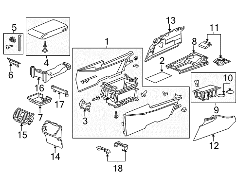 2016 Acura RLX Center Console Bracket, Center Console Diagram for 83425-TY2-A00