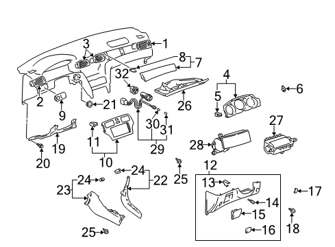 2005 Lexus ES330 Cluster & Switches, Instrument Panel Cylinder & Key Set, Glove Compartment Lock Diagram for 69056-0E010