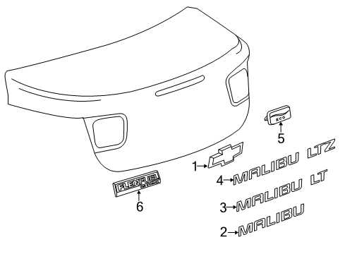 2014 Chevrolet Malibu Exterior Trim - Trunk Lid Emblem Diagram for 84042159