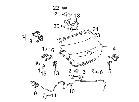 2008 Toyota Solara Trunk Release Cable Clamp Diagram for 64618-AA010