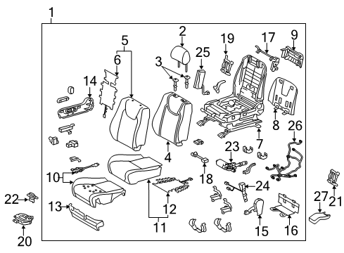 2013 Lexus RX350 Front Seat Components Shield, Front Seat Cushion, Inner RH Diagram for 71861-0E020-A0