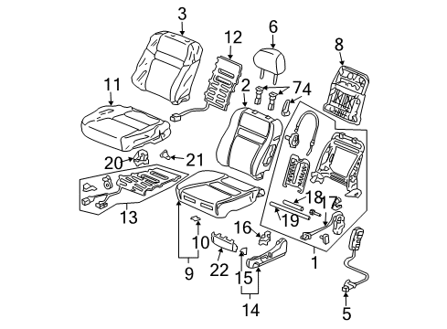 2005 Honda Accord Heated Seats Cover, R. FR. Seat Reclining *NH167L* (GRAPHITE BLACK) Diagram for 81238-SDB-L72ZA