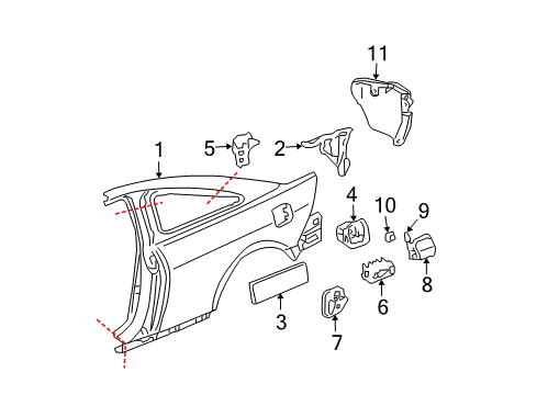 2005 Honda Accord Quarter Panel & Components Fender, R. RR. (Inner) Diagram for 74551-SDA-A00