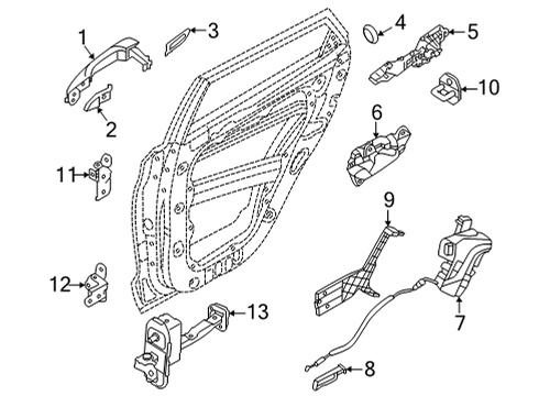 2022 Hyundai Santa Cruz Lock & Hardware LATCH ASSY-REAR DOOR, LH Diagram for 81410-K5000