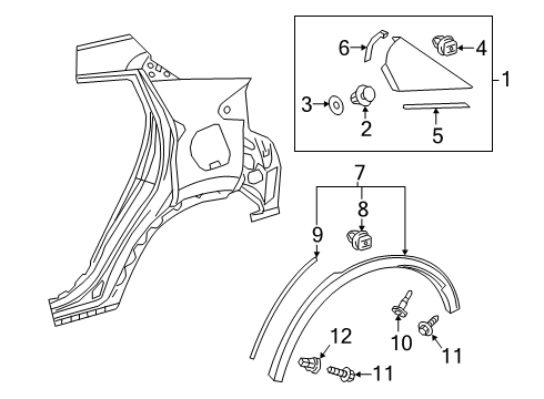 2020 Toyota C-HR Exterior Trim - Quarter Panel Edge Molding Diagram for 75554-10040