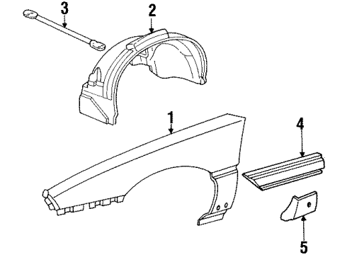 1988 Pontiac Fiero Fender & Components, Exterior Trim Panel Asm - Wheelhouse Liner Front - LH Diagram for 10077493