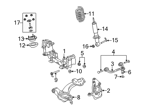 2004 Ford Crown Victoria Front Suspension Components, Lower Control Arm, Upper Control Arm, Stabilizer Bar Strut Diagram for 3U2Z-18124-BP