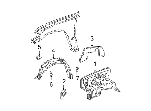 2000 Toyota Tacoma Inner Components - Fender Splash Shield Diagram for 53876-04031