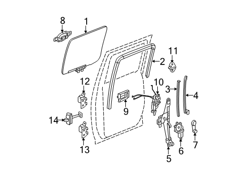 2004 Chevrolet Colorado Rear Door Glass & Hardware, Lock & Hardware Weatherstrip-Rear Side Door Window Upper Diagram for 10366425