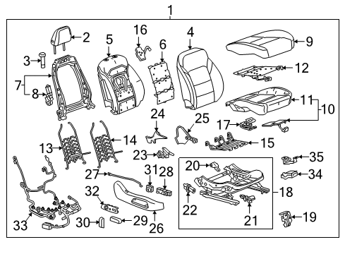 2020 Chevrolet Malibu Passenger Seat Components Module Bracket Diagram for 13511545